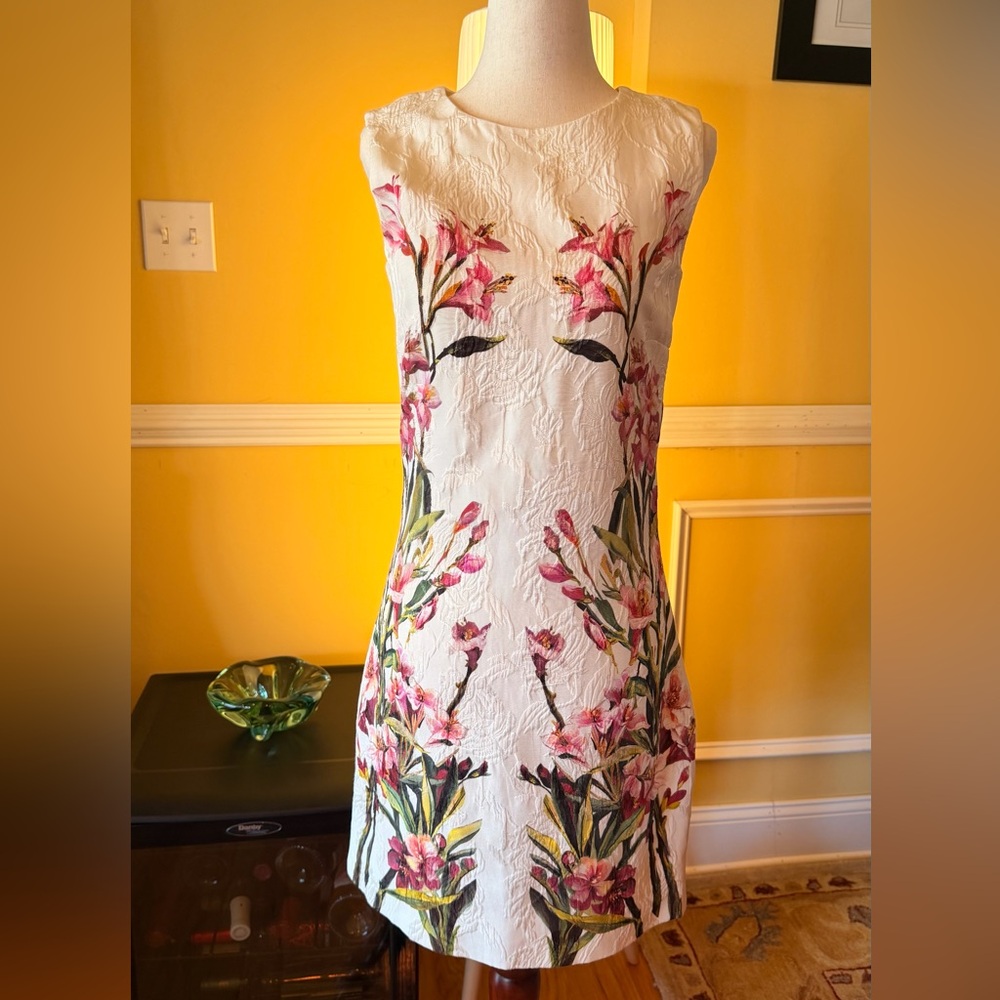 Dolce & Gabbana White Floral Mini Dress with Pink & Green Accents